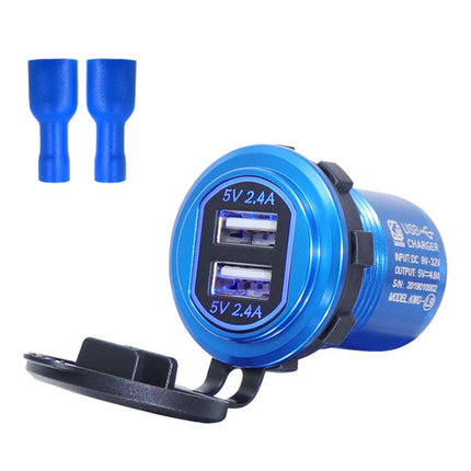 Metal Double USB Car Charger 5V 4.8A Aluminum Alloy Car Charger(Blue Shell Blue Light With Terminal)-garmade.com
