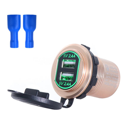 Metal Double USB Car Charger 5V 4.8A Aluminum Alloy Car Charger(Golden Shell Green Light With Terminal)-garmade.com