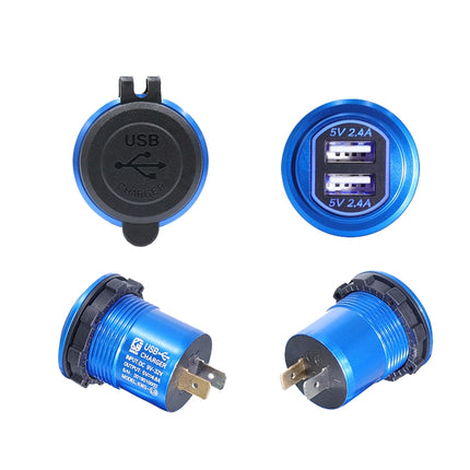 Metal Double USB Car Charger 5V 4.8A Aluminum Alloy Car Charger(Blue Shell Blue Light With Terminal)-garmade.com