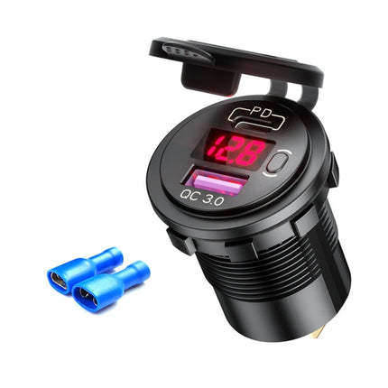 12V Modified Car USB Charger With Voltage Display PD QC3.0 Socket(With Terminal Red Light)-garmade.com