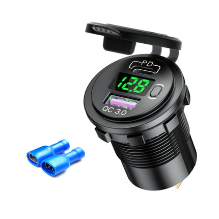 12V Modified Car USB Charger With Voltage Display PD QC3.0 Socket(With Terminal Green Light)-garmade.com