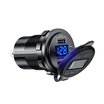 12V Modified Car USB Charger With Voltage Display PD QC3.0 Socket(With Terminal Red Light)-garmade.com
