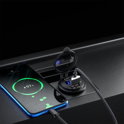 12V Modified Car USB Charger With Voltage Display PD QC3.0 Socket(With Terminal Blue Light)-garmade.com