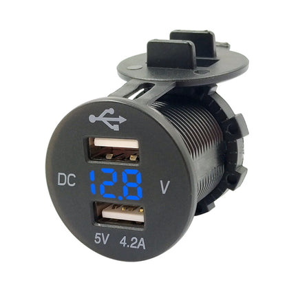 4.2A Dual USB With Voltage Display Mobile Phone Charger Socket Power Supply 12V Car Motorcycle(Blue Light)-garmade.com