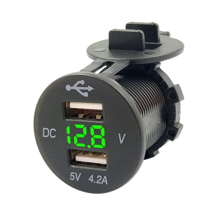4.2A Dual USB With Voltage Display Mobile Phone Charger Socket Power Supply 12V Car Motorcycle(Green Light)-garmade.com