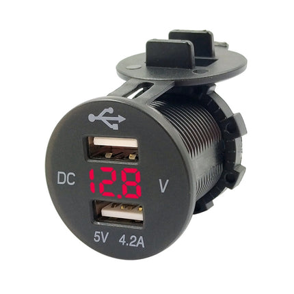 4.2A Dual USB With Voltage Display Mobile Phone Charger Socket Power Supply 12V Car Motorcycle(Red Light)-garmade.com
