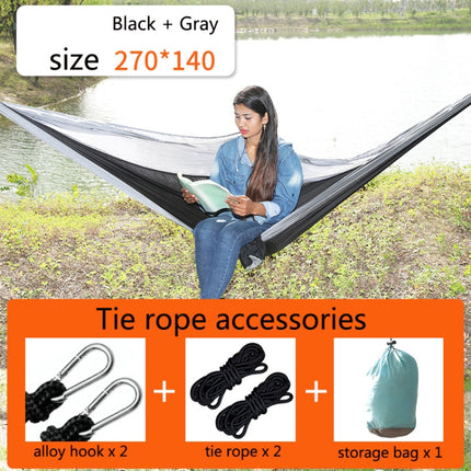 Outdoor Hammock Nylon Parachute Cloth Travel Camping Swing, Style: 2.7m x 1.4m (Black+Gray)-garmade.com
