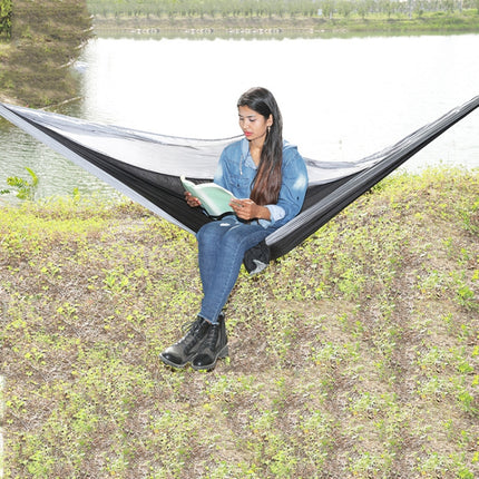 Outdoor Hammock Nylon Parachute Cloth Travel Camping Swing, Style: 3m x 2m (Black+Gray)-garmade.com