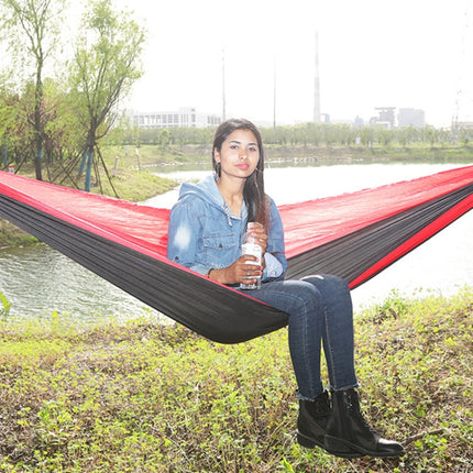 Outdoor Hammock Nylon Parachute Cloth Travel Camping Swing, Style: 2.7m x 1.4m (Black+Red)-garmade.com