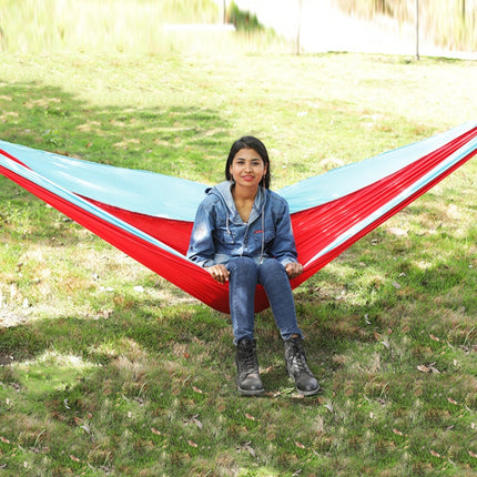 Outdoor Hammock Nylon Parachute Cloth Travel Camping Swing, Style: 2.7m x 1.4m (Red+Sky Blue)-garmade.com