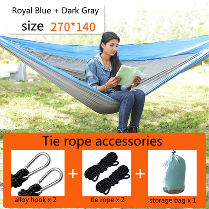Outdoor Hammock Nylon Parachute Cloth Travel Camping Swing, Style: 2.7m x 1.4m (Royal Blue+Dark Gray)-garmade.com
