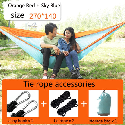 Outdoor Hammock Nylon Parachute Cloth Travel Camping Swing, Style: 2.7m x 1.4m (Orange+Sky Blue)-garmade.com