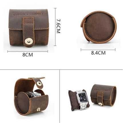 Contacts Family CF1125 Single Watch Position Crazy Horse Leather Watch Box Round Watch Storage Box(Coffee)-garmade.com