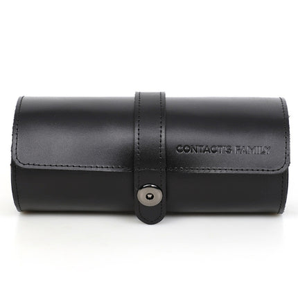 Contacts Family CF1117A 3 Watch Positions Leather Watch Box Round Buckle Outdoor Travel Watch Storage Box(Black)-garmade.com