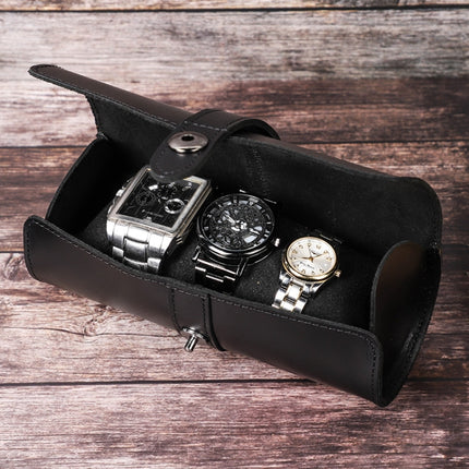 Contacts Family CF1117A 3 Watch Positions Leather Watch Box Round Buckle Outdoor Travel Watch Storage Box(Black)-garmade.com