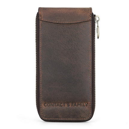 Contacts Family CF1121 Retro Crazy Horse Leather Watch Storage Box Single Watch Seat Portable Watch Zipper Bag(Coffee)-garmade.com