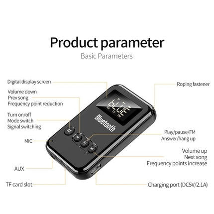 K6 Bluetooth 5.0 Receiver Transmitter 2 In 1 Adapter Computer Speaker Car FM (Black)-garmade.com