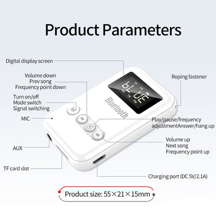 K6-W Bluetooth 5.0 Receiver Transmitter 2 in 1 Adapter Computer Speaker Car FM (White)-garmade.com