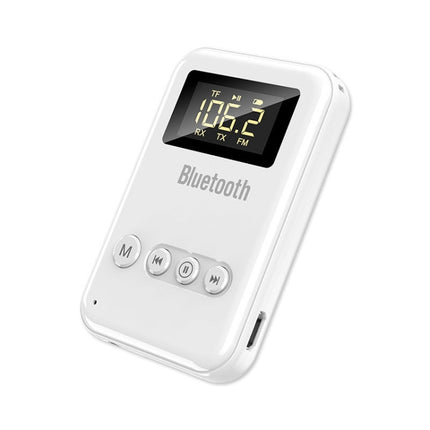 K6-W Bluetooth 5.0 Receiver Transmitter 2 in 1 Adapter Computer Speaker Car FM (White)-garmade.com