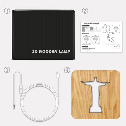 FS-T1971W 2.5W Jesus Pastor Table Lamp USB Solid Wood Hollow Night Light(Warm White Light)-garmade.com