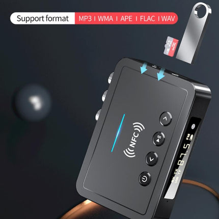 M6 NFC Bluetooth 5.0 Receiver & Transmitter & FM 3 In 1 Adapter(Black)-garmade.com