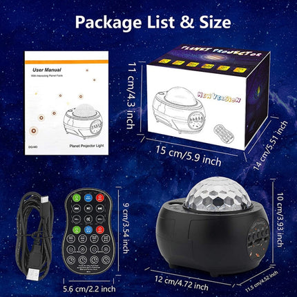 DQ-M3 LED Rotating Starry Sky Light Bluetooth Music Planets Ocean Projector Support TF Card,Style: USB Powered(Black)-garmade.com