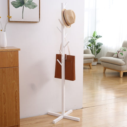 Solid Wood Floor Coat Rack Living Room Bedroom Clothes Organizing Storage Rack(White)-garmade.com