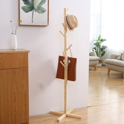 Solid Wood Floor Coat Rack Living Room Bedroom Clothes Organizing Storage Rack(Wood Color)-garmade.com