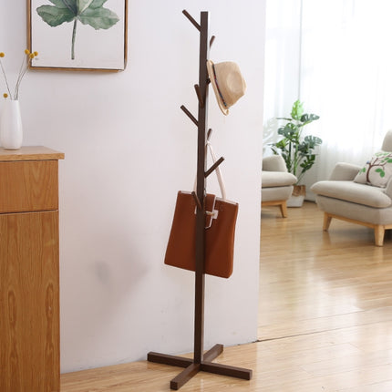 Solid Wood Floor Coat Rack Living Room Bedroom Clothes Organizing Storage Rack(Coffee)-garmade.com