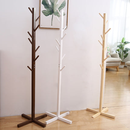 Solid Wood Floor Coat Rack Living Room Bedroom Clothes Organizing Storage Rack(Coffee)-garmade.com