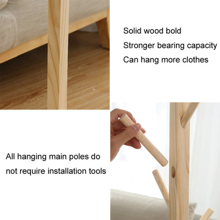 Solid Wood Floor Coat Rack Living Room Bedroom Clothes Organizing Storage Rack(Coffee)-garmade.com