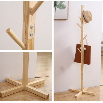 Solid Wood Floor Coat Rack Living Room Bedroom Clothes Organizing Storage Rack(Coffee)-garmade.com