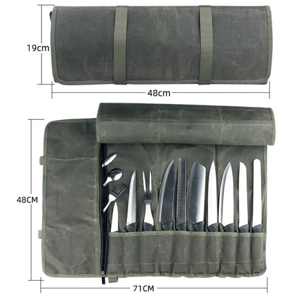 Oil Wax Canvas Roll Chef Knife Storage Bag(Army Green)-garmade.com