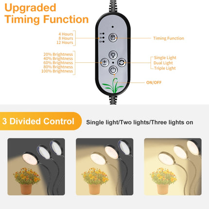 LED Plant Growth Lamp USB Remote Control Clip Waterproof Full Spectral Natural White Seedling Planting Light, Power: 15W One Head-garmade.com