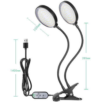 LED Plant Growth Lamp USB Remote Control Clip Waterproof Full Spectral Natural White Seedling Planting Light, Power: 30W Two Head-garmade.com