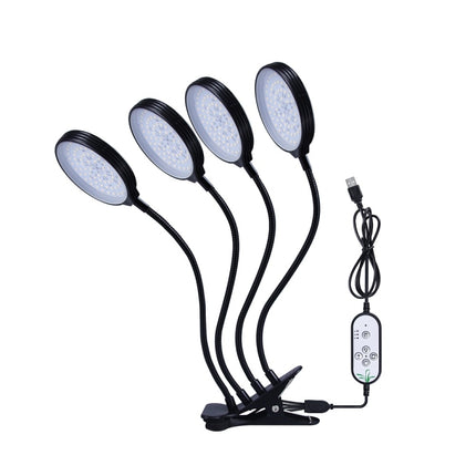 LED Plant Growth Lamp USB Remote Control Clip Waterproof Full Spectral Natural White Seedling Planting Light, Power: 60W Four Head-garmade.com