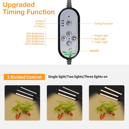 LED Plant Lamp Full Spectroscopy Natural White Remote Control Dimming Plant Growth Lamp, Power: 27W Three Head-garmade.com