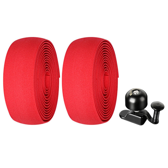 WEST BIKING YP1602782 Bicycle Bells With Supernouncing EVA Back Rubber Band Bell Combination Set(Red Tape + Black Bell)-garmade.com