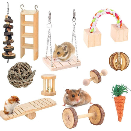 MT0018 Hamster Seesaw Climbing Ladder Gnawing Teeth String Wooden Set Toy(11 PCS/Set)-garmade.com