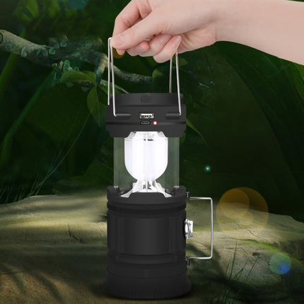 5803 Solar Camping Lamp Outdoor LED Emergency Portable Light Support USB Output(Black)-garmade.com