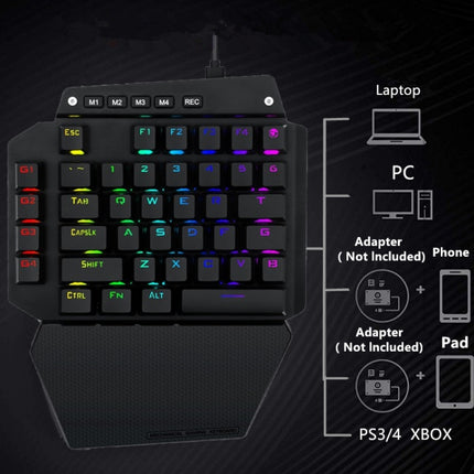 K700 44 Keys RGB Luminous Switchable Axis Gaming One-Handed Keyboard, Cable Length: 1m(Tea Shaft)-garmade.com