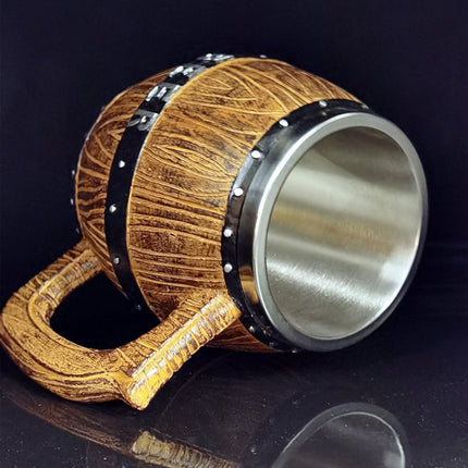 550ml Stainless Steel Wooden Barrel Beer Mug Large Capacity Wine Barrel Cup Personalized Bar Supplies-garmade.com