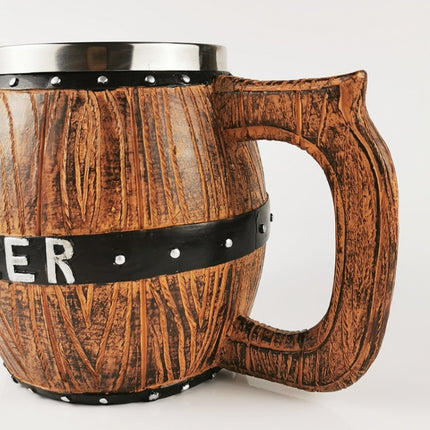 550ml Stainless Steel Wooden Barrel Beer Mug Large Capacity Wine Barrel Cup Personalized Bar Supplies-garmade.com