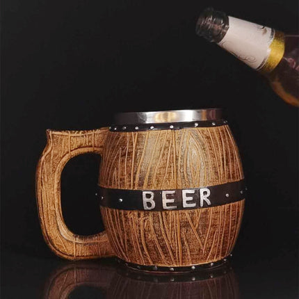 550ml Stainless Steel Wooden Barrel Beer Mug Large Capacity Wine Barrel Cup Personalized Bar Supplies-garmade.com