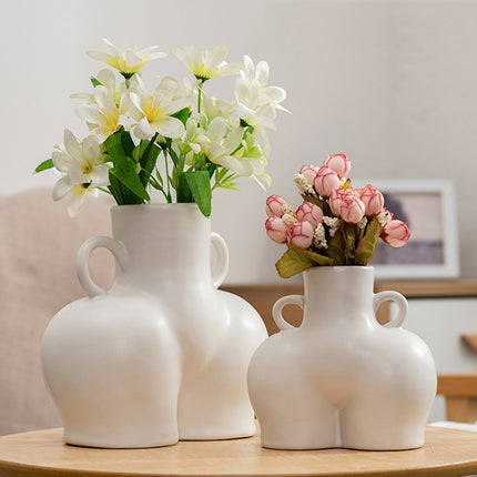 XQY-01 Home Ceramic Vase Decoration Crafts Ornaments Simulation Body Art Dried Flower Vase,Size: Small (Bright White)-garmade.com