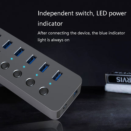 Blueendless USB Splitter Aluminum Alloy QC Fast Charge Expander, Number of interfaces: 7-port (12V2A Power)-garmade.com