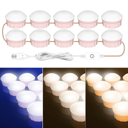 10 LEDs Cosmetic Room Bathroom Mirror Front Light USB Three-Color Dimming Light-garmade.com