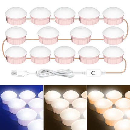 14 LEDs Cosmetic Room Bathroom Mirror Front Light USB Three-Color Dimming Light-garmade.com