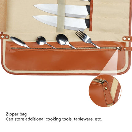 WESSLECO Chef Knife Storage Bag Portable Roll Knife Storage Bag(Brown)-garmade.com