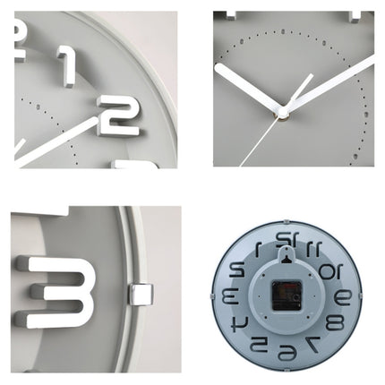 12 Inch Living Room Silent Wall Clock Round Stereo 3D Digital Wall Clock(Gray)-garmade.com
